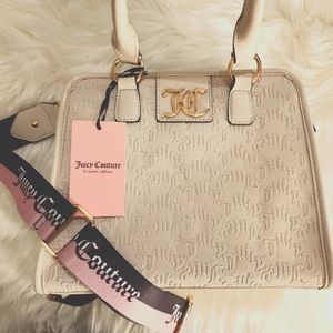 Juicy Couture Gold and Cream Satchel with Logo Pattern